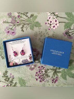 Seed & Sage Pressed Flowers Dangle Teardrop Silver Earrings